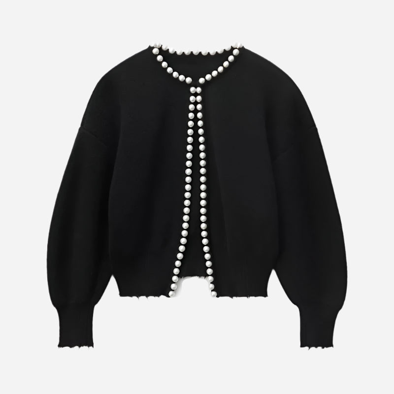 Chloe - Beige Knit Cardigan - Elegant Vintage Style Comfort-Cardigan-Black-S-Auvien & Co