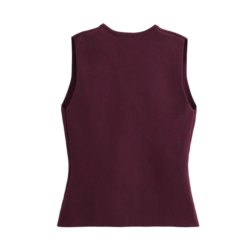 Elena - Button-Detail Sleeveless Vest – Structured Layering Style-Vest-Burgundy-XS-Auvien & Co