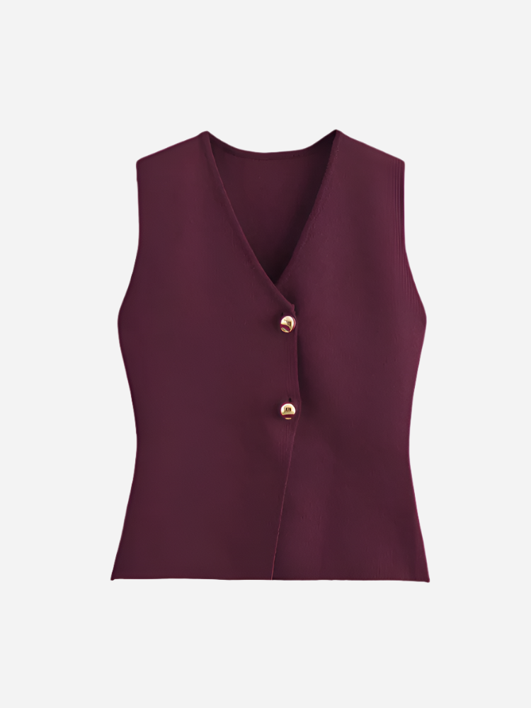 Elena - Button-Detail Sleeveless Vest – Structured Layering Style-Vest-Burgundy-XS-Auvien & Co