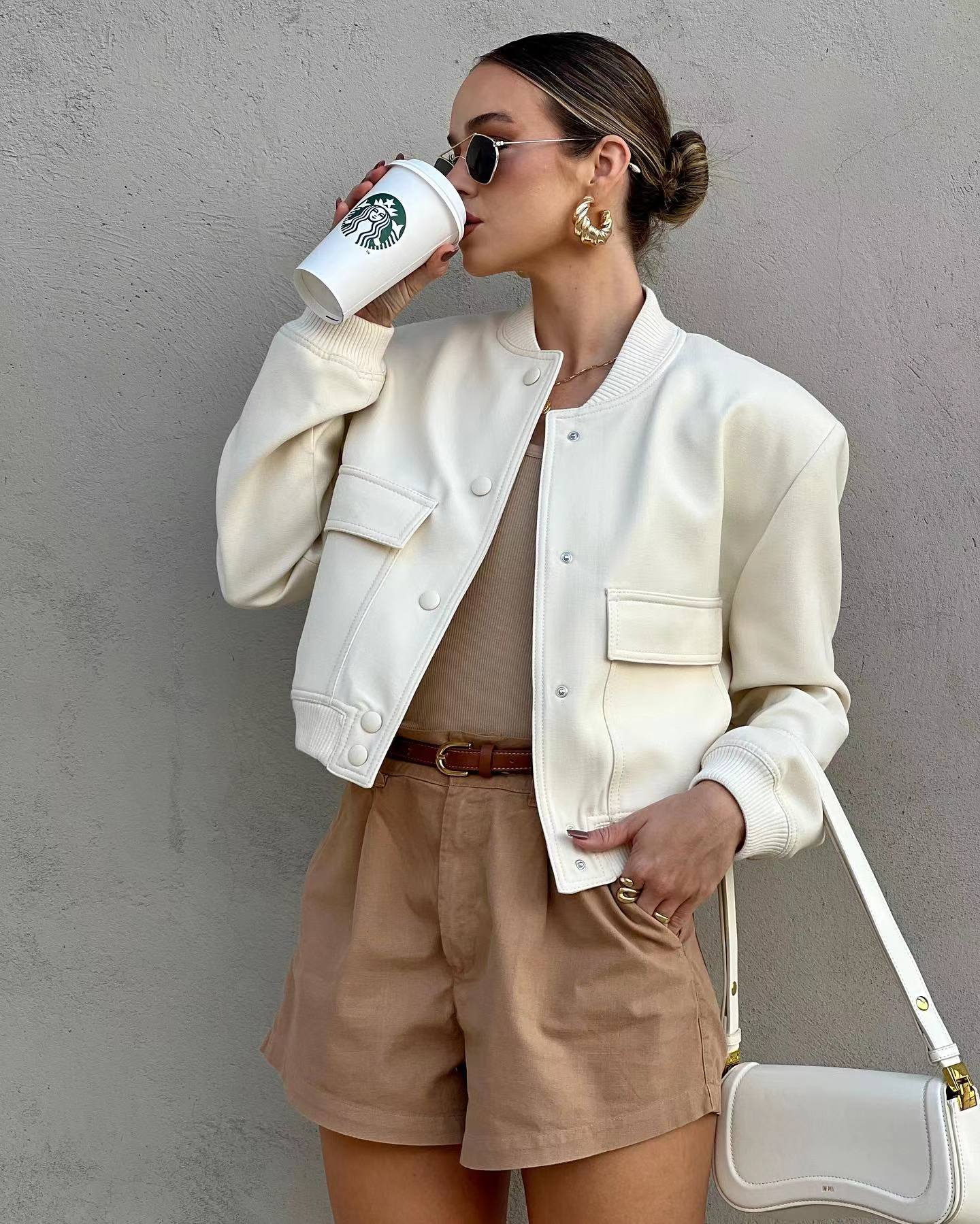 Maven - Women's Cropped Bomber Jacket Stylish and Versatile Design-Bomber Jackets-Oatmilk-S-Auvien & Co