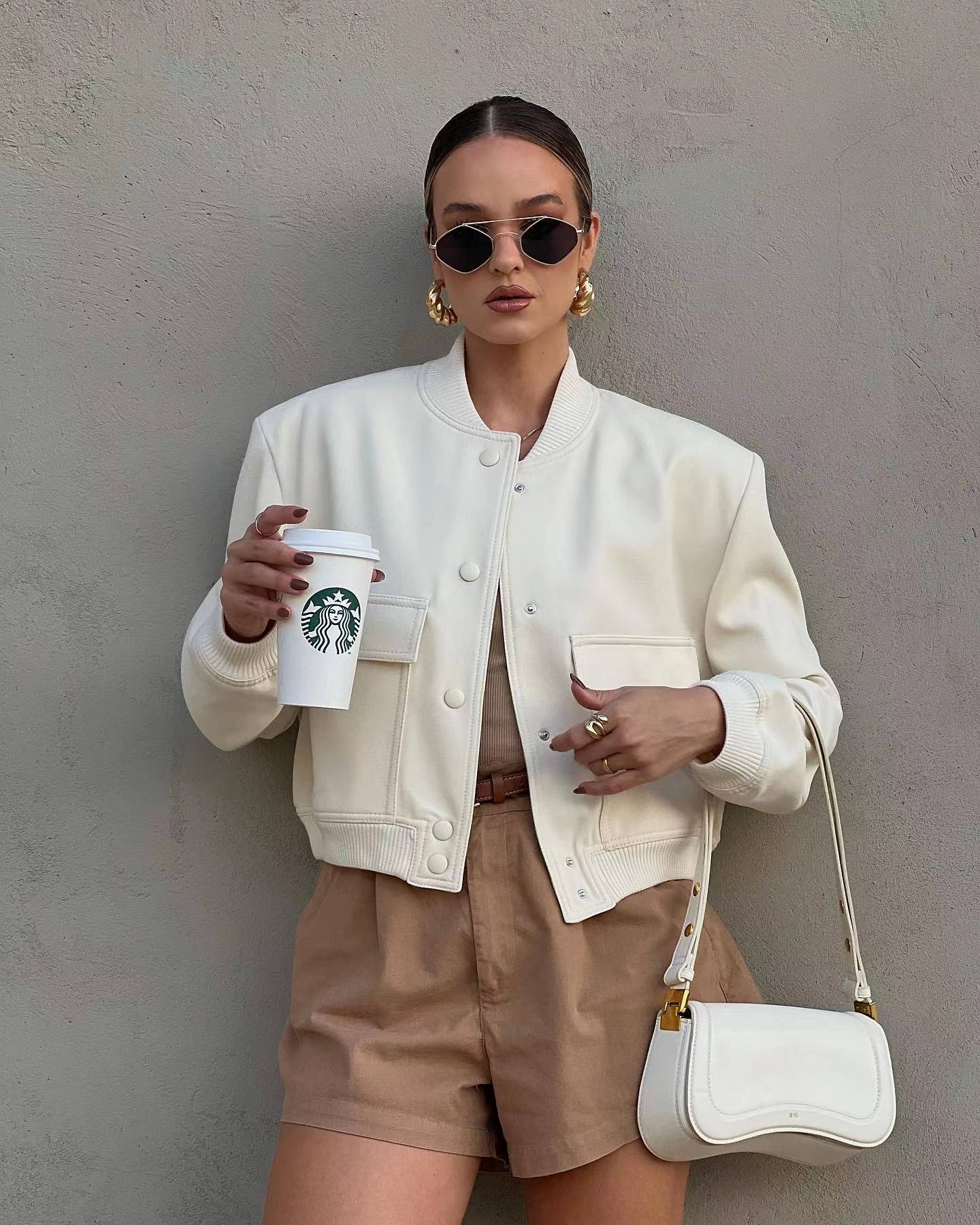 Maven - Women's Cropped Bomber Jacket Stylish and Versatile Design-Bomber Jackets-Oatmilk-S-Auvien & Co