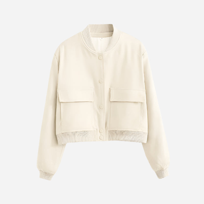 Maven - Women's Cropped Bomber Jacket Stylish and Versatile Design-Bomber Jackets-Oatmilk-S-Auvien & Co