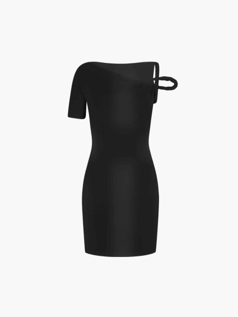 Orina - Elegance Twisted Mini Dress – Stylish Asymmetrical Off-the-Shoulder Design-Dresses-Black-S-Auvien & Co