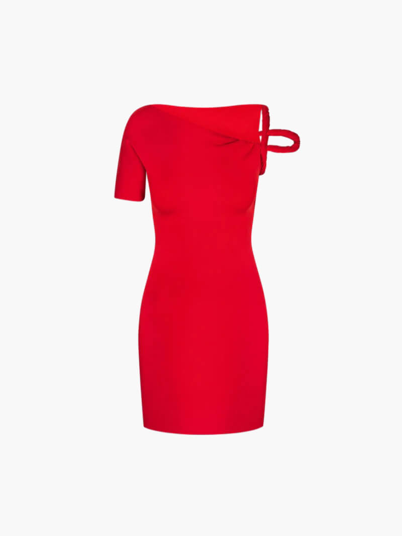Orina - Elegance Twisted Mini Dress – Stylish Asymmetrical Off-the-Shoulder Design-Dresses-Red-S-Auvien & Co