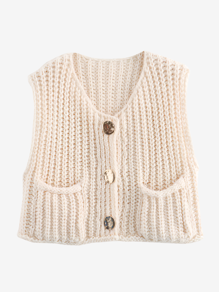 Sienna - Textured Knit Sweater Vest-Vest-Auvien