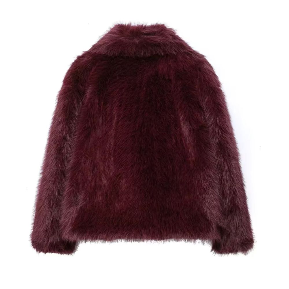 Vivienne - Faux Fur Coat Burgundy - Luxuriously Warm and Stylish-Jacket-Burgundy-XS-Auvien & Co