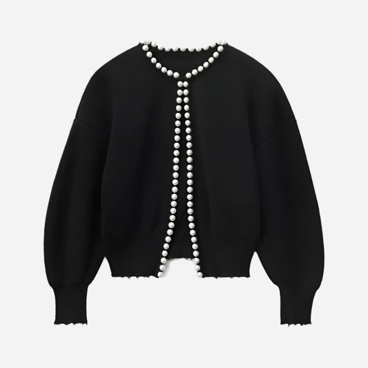 Chloe - Beige Knit Cardigan - Elegant Vintage Style Comfort-Cardigan-Black-S-Auvien & Co