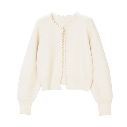 Chloe - Beige Knit Cardigan - Elegant Vintage Style Comfort-Cardigan-White-S-Auvien & Co