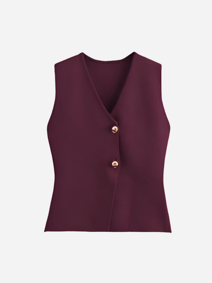 Elena - Button-Detail Sleeveless Vest – Structured Layering Style-Vest-Burgundy-XS-Auvien & Co