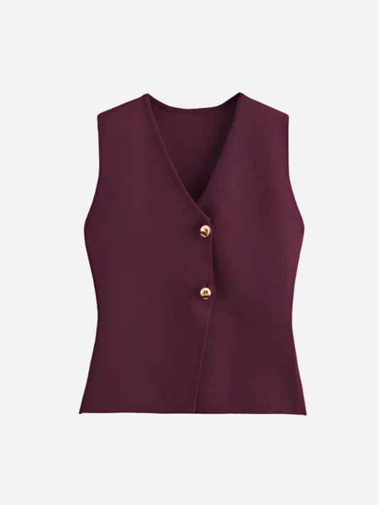 Elena - Button-Detail Sleeveless Vest – Structured Layering Style-Vest-Burgundy-XS-Auvien & Co