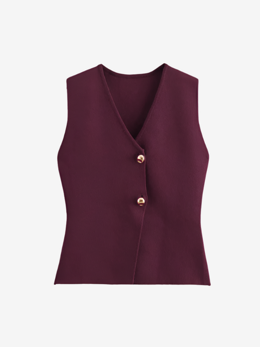 Elena - Button-Detail Sleeveless Vest – Burgundy-Vest-Auvien