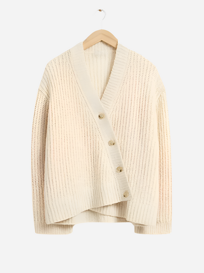 Livia - Relaxed Knit Cardigan - Soft and Cozy Comfort-Sweater-Beige-S-Auvien & Co