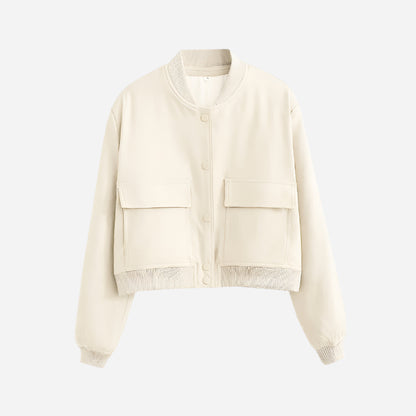 Maven - Women's Cropped Bomber Jacket Stylish and Versatile Design-Bomber Jackets-Oatmilk-S-Auvien & Co