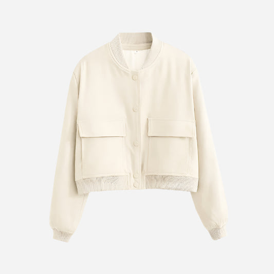 Maven - Women's Cropped Bomber Jacket Stylish and Versatile Design-Bomber Jackets-Oatmilk-S-Auvien & Co