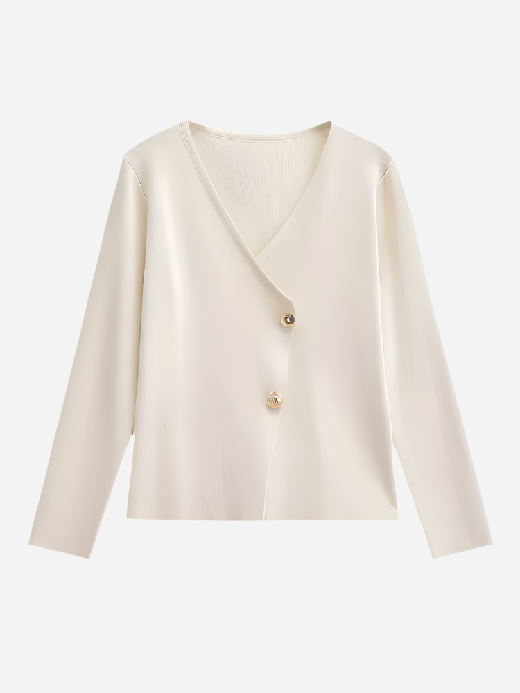 Noor - Asymmetric Button-Up V-Neck Cardigan – Stylish Layering Essential-Cardigan-Beige-XS-Auvien & Co