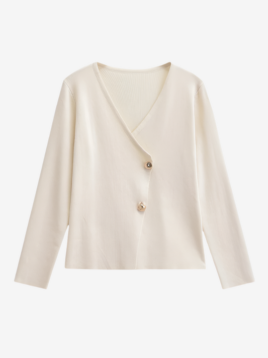 Noor - Asymmetric Button-Up V-Neck Cardigan-Cardigan-Auvien