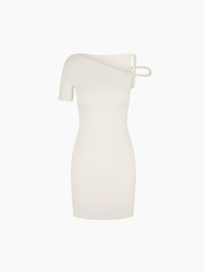 Orina - Elegance Twisted Mini Dress – Stylish Asymmetrical Off-the-Shoulder Design-Dresses-Cream-S-Auvien & Co