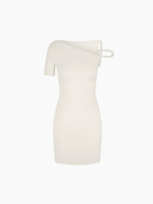 Orina - Elegance Twisted Mini Dress – Stylish Asymmetrical Off-the-Shoulder Design-Dresses-Cream-S-Auvien & Co