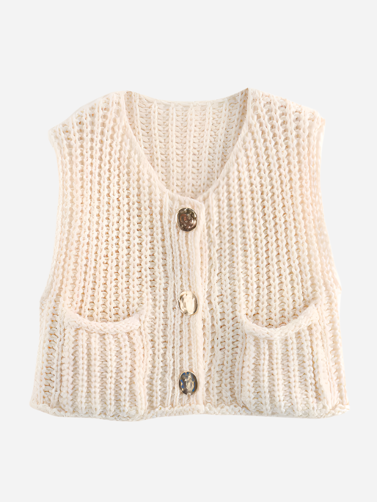 Sienna - Textured Knit Sweater Vest for Year-Round Layering-Vest-Beige-S-Auvien & Co