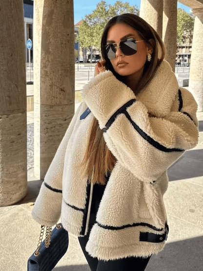 Sirae - Teddy Jacket Cozy Comfort with Modern Silhouette-Jacket-White-S-Auvien & Co