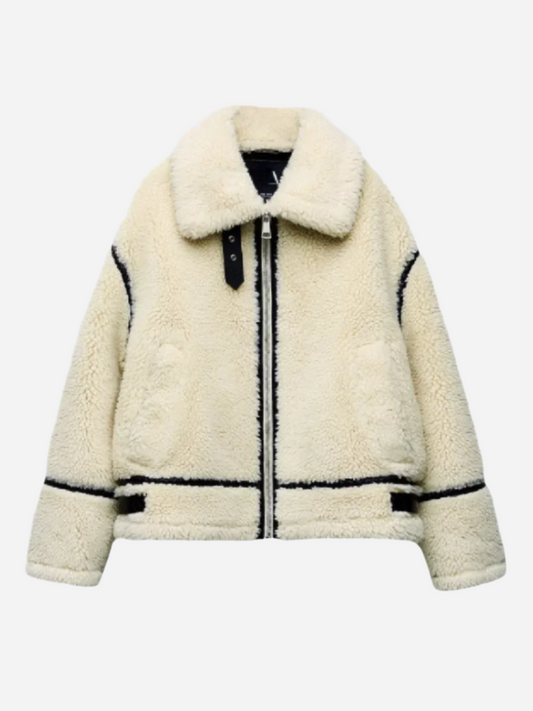 Sirae - Teddy Jacket Cozy Comfort with Modern Silhouette-Jacket-White-S-Auvien & Co