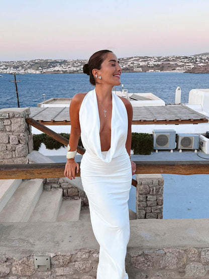 Sireen - Elegance Deep V-Neck Maxi Dress – Stunning Open Back Design-Dresses-Auvien & Co