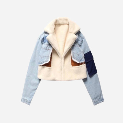 Sophia - Women's Denim Jacket with Cozy Shearling and Suede-Denim Jackets-Blue-S-Auvien & Co