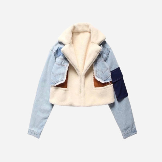 Sophia - Women's Denim Jacket with Cozy Shearling and Suede-Denim Jackets-Blue-S-Auvien & Co