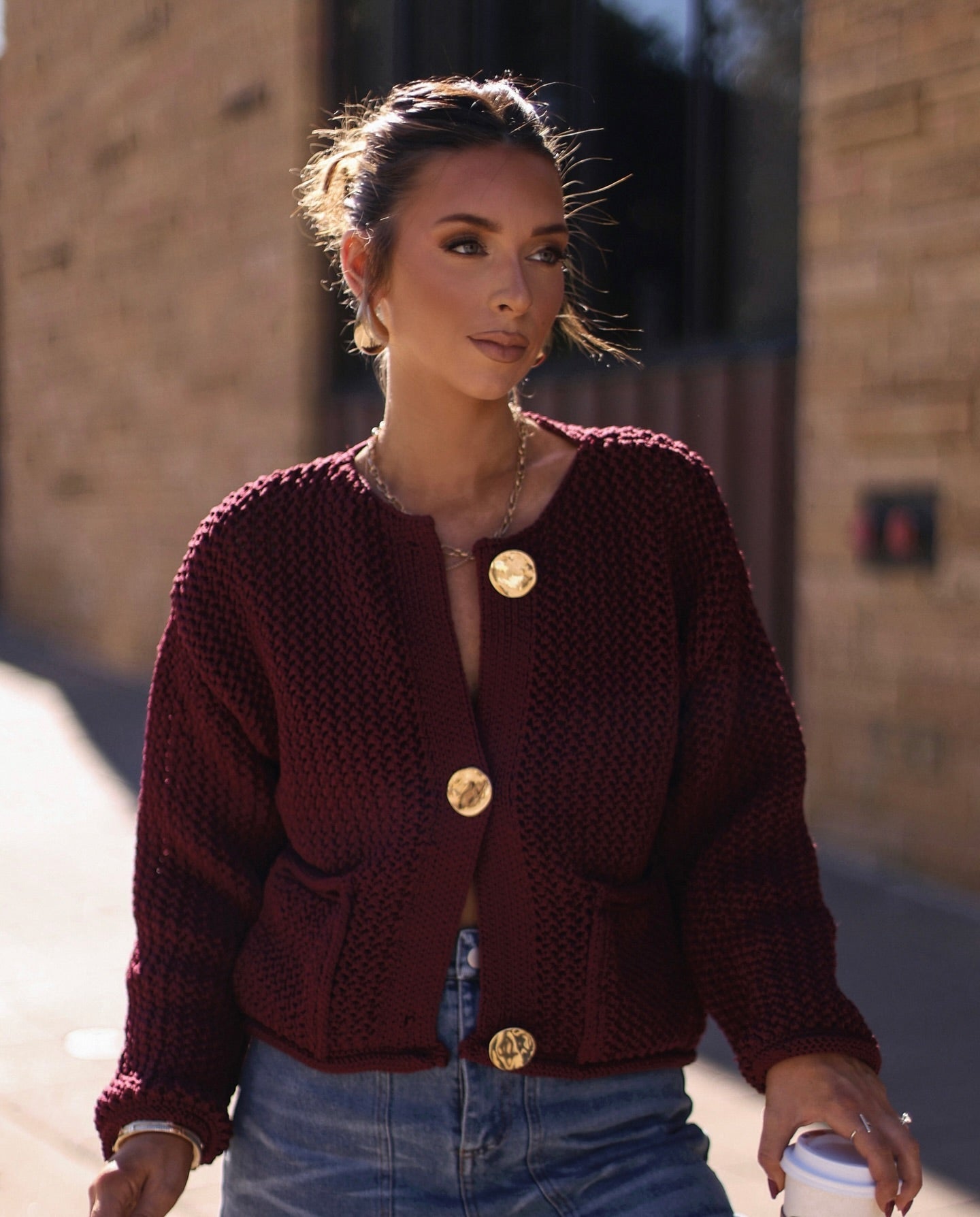 Veya - Bordeaux Knit Cardigan Elegant Layering Comfort-Cardigan-Red-S-Auvien & Co