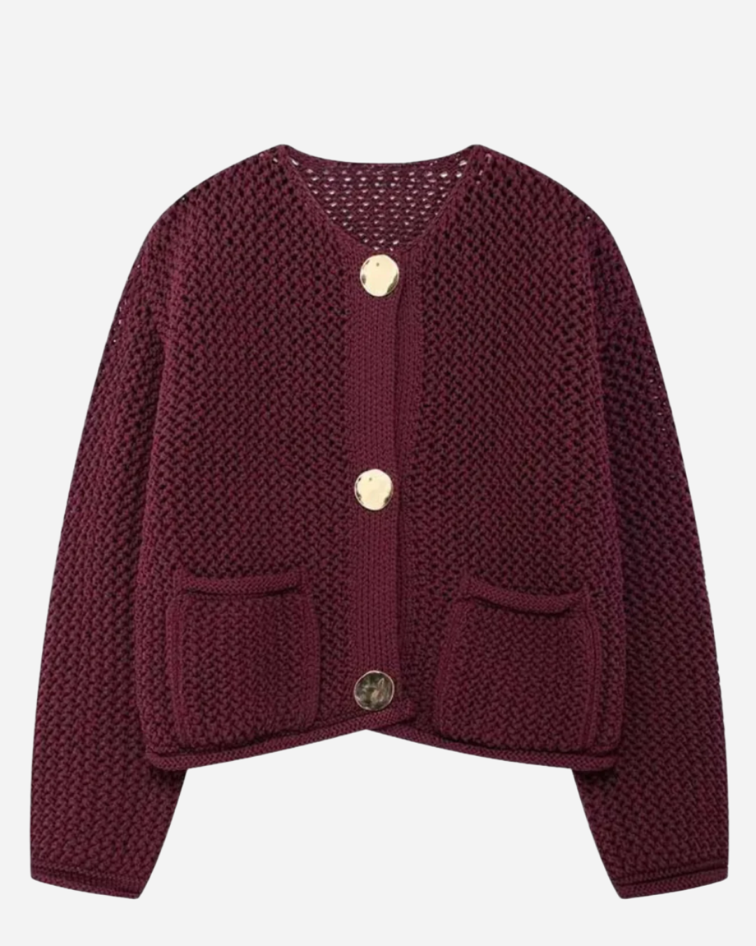 Veya - Bordeaux Knit Cardigan Elegant Layering Comfort-Cardigan-Red-S-Auvien & Co