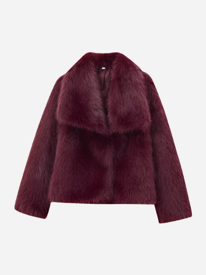 Vivienne - Faux Fur Coat Burgundy - Luxuriously Warm and Stylish-Jacket-Burgundy-XS-Auvien & Co