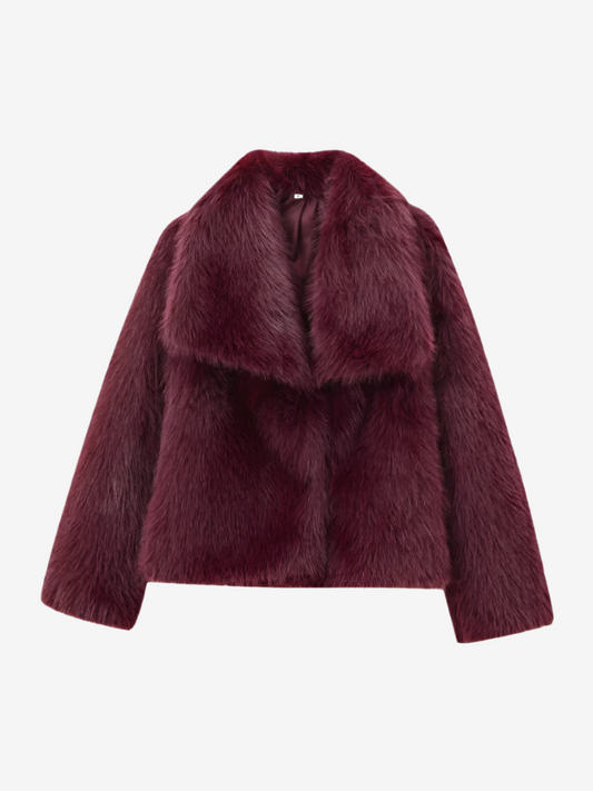 Vivienne - Faux Fur Coat – Burgundy-Jacket-Auvien